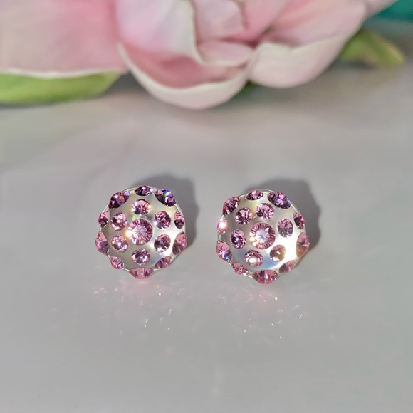 Acrylic stud earrings for women, Transparent lucite, pink crystal stones, new - Picture 7 of 11